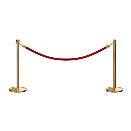 Stanchion Post And Rope Kit Sat.Brass, 2 Crown Top 1 Red Rope